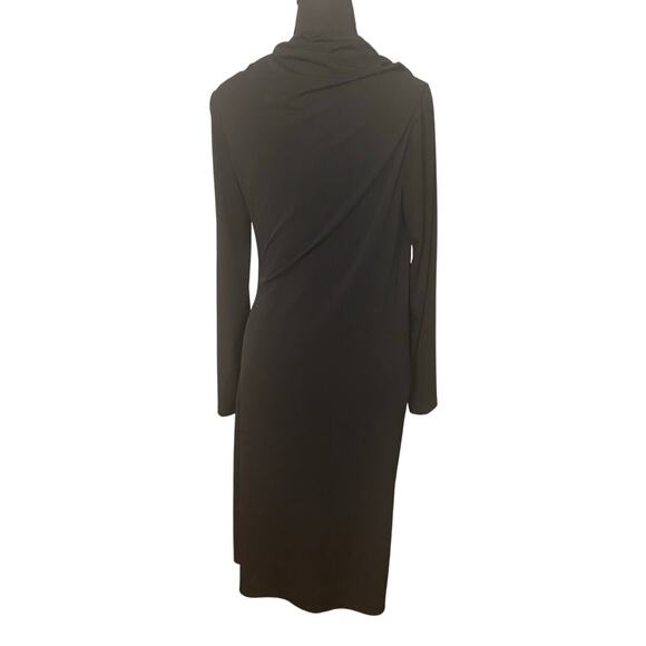 David Meister Black Draped Ruched Long Sleeve Stretch Dress Size 10 LBD - Picture 3 of 9